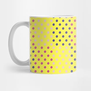 Hand drawn polka dot pattern in purple and pink tones on a yellow background Mug